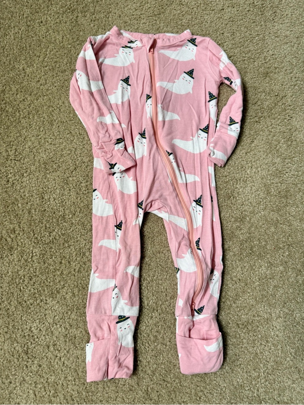 Spearmint Love Pink Ghost Print Kids One-Piece Zipper Pajamas Size 12-18 months